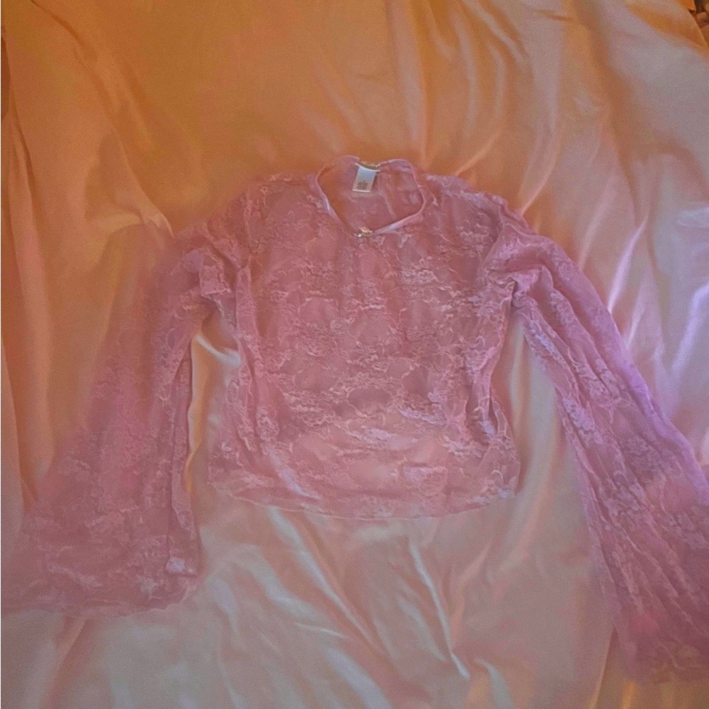 Pink Coquette Lace Long Sleeve Top